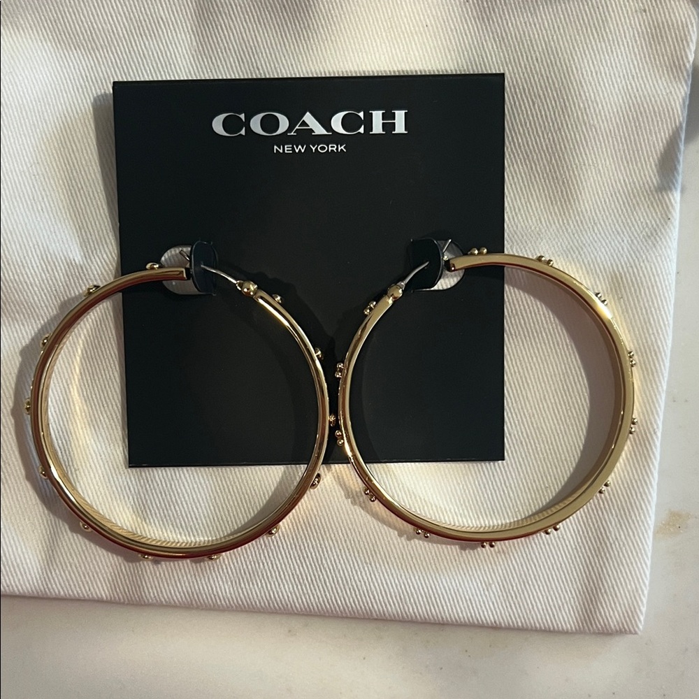 Coach Gold-Tone Studded Hoop Earrings